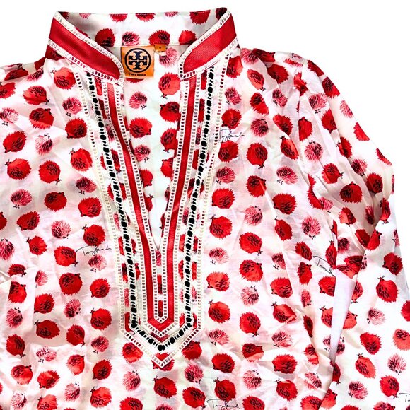 Tory Burch Tunic with Hedgehogs Size 6 Summer Top Swim Pool Coverup, red white - Picture 5 of 9